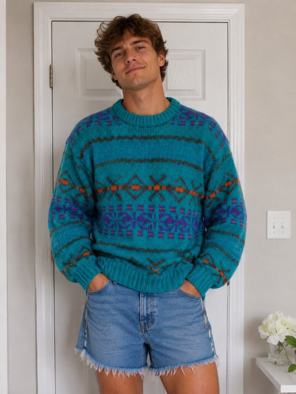 Vtg Preswick & Moore Shetland Wool Sweater Mens SM Fair Isle Heavyweight Aztec